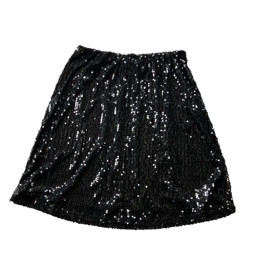 NWT NY Collection Black Sequin A-Line Skirt Size 1X Party Special Occasion